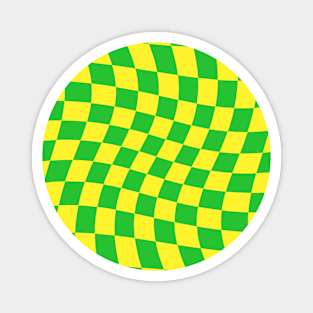 Twisted Checkered Square Pattern - Yellow & Green Magnet